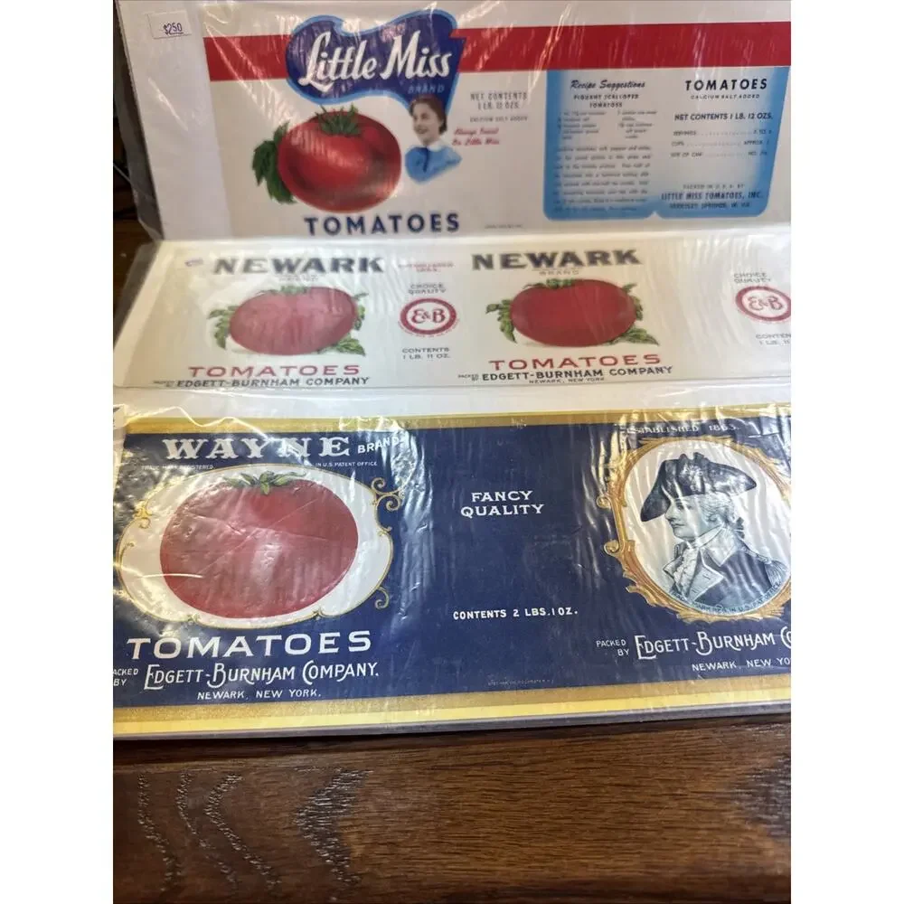 Lot 8 Tomatoes Vtg Unused Can Label Mid-Century Decor MCM Tomato Bright